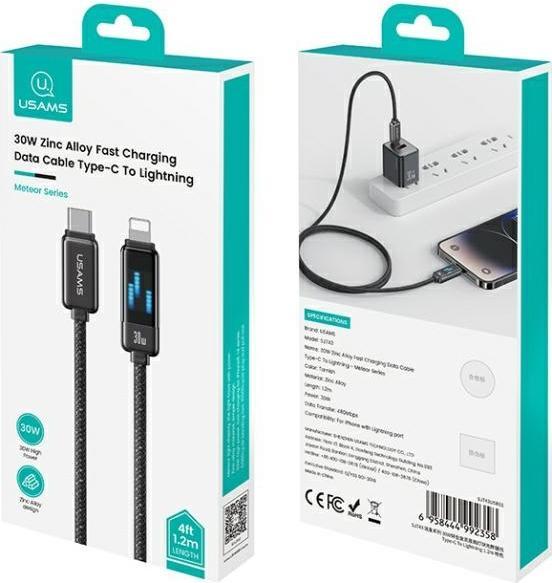 Actual product image Usams USB-C to Lightning Cable 30W 1.2m Zinc Alloy Fast Charging Data Cable Meteor Series SJ743USB0 (1.20 m, 30 W)