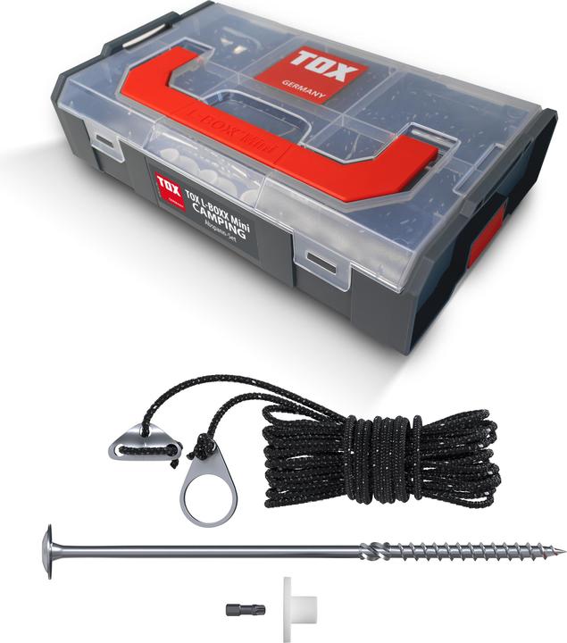 Tox L-Boxx mini camping guy rope set (19 pcs.) Tent screws 8x220 mm + guy ropes Ø 4mm / 4mtr (19 Screws per piece)