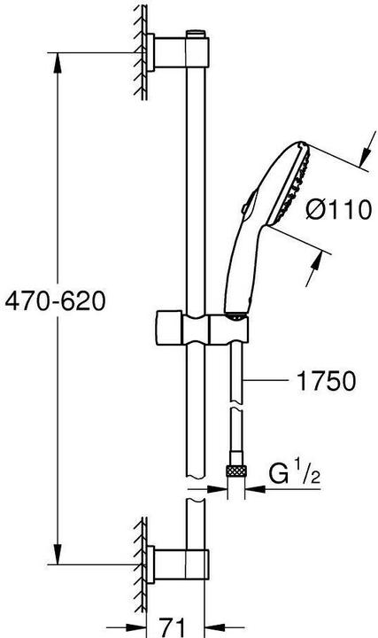 Actual product image Grohe Vitalio Start 110 QuickFix Brausestangenset, kleben oder bohren, Länge 600mm, wassersparend, 2 Strah