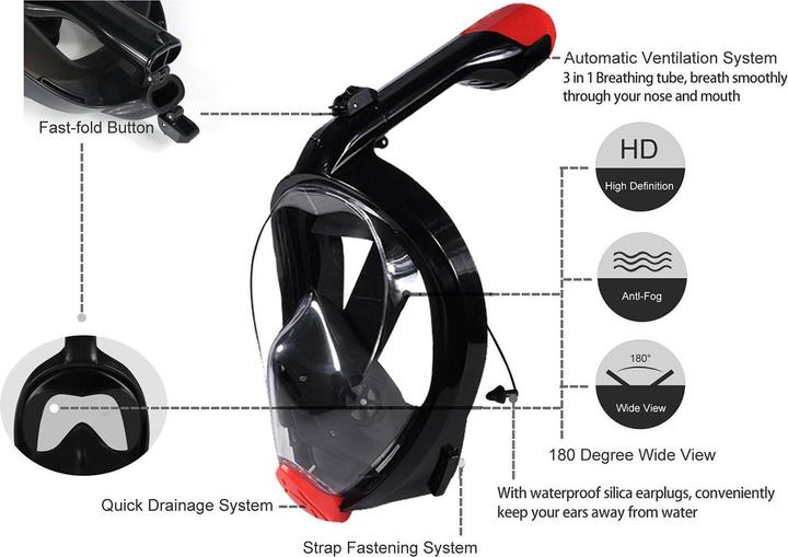 Produktbild Caruba Vollgesichts Schnorchelmaske Swift faltbar + Action Cam Halterung (blau S/M)