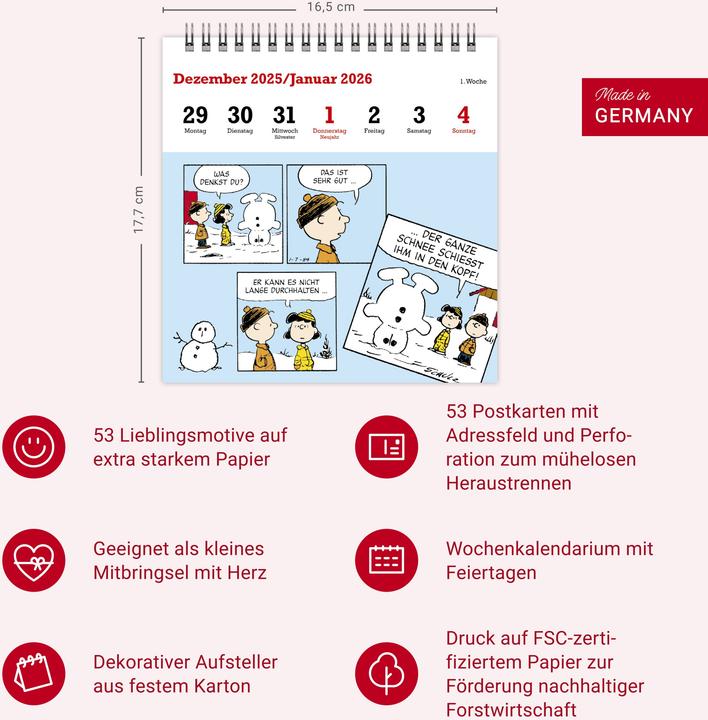 Produktbild Peanuts Premium-Postkartenkalender 2026 (Harter Einband, Deutsch)