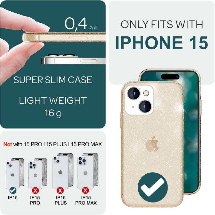 Image du produit Nalia Étui en silicone transparent à paillettes (Apple iPhone 15)