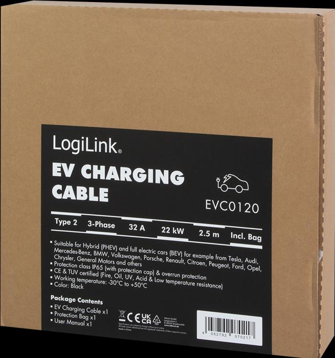 Produktbild LogiLink E-Auto-Ladekabel (Typ 2, 22 kW, 32 A, 2.50 m)