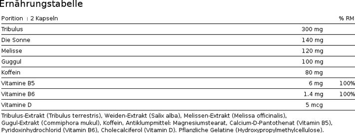 Nährwerte und Zutaten Labophyto TestoMan (60 Stück, Kapseln, 60 g)