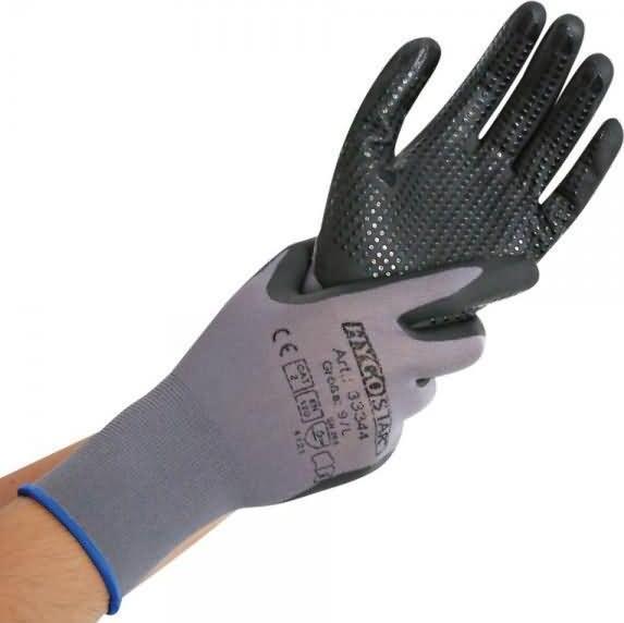 Actual product image kaiserkraft ERGO FLEX NOPPEN stretch knit gloves, black/grey, pack of 120 pairs, size 10 (XL)