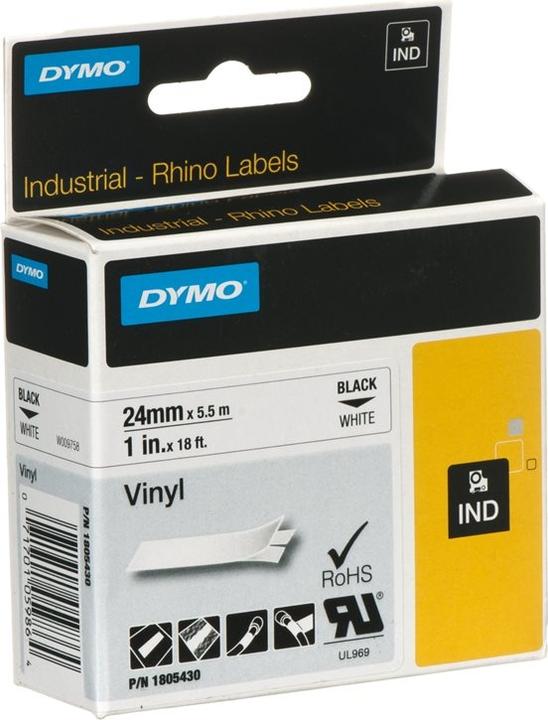 Produktbild Dymo Rhino 24mm schwarz auf weiß Vinyl (3.10 cm, Weiss)
