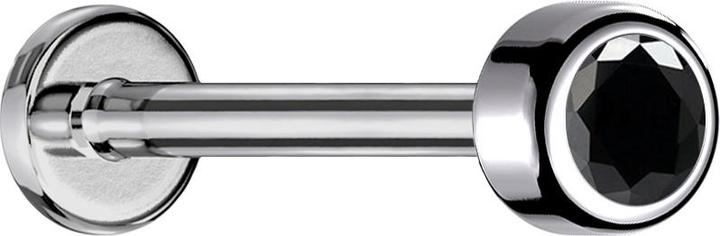 Star Piercing Micro Labret Innengewinde silber Zylinder mit Kristall schwarz (Titan G23, ohne Messing)