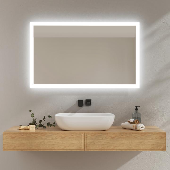 Actual product image Emke Bathroom Mirror With Lighting 100*60cm,Fog-Free, 3000K/6500K,Bouton Switch (100 x 60 cm)