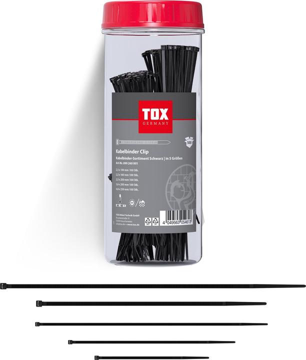 Image du produit Tox Assortiment de colliers de serrage (500 pièces) (Serre-câbles en plastique, 1000 mm, 500 pcs)