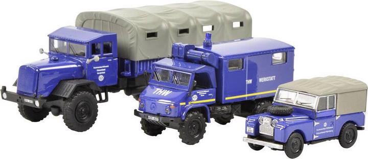 Actual product image Schuco 452656000 H0 Land Rover, Mercedes Benz set of 3 THW, Land Rover, Unimog 404, MB LG 315