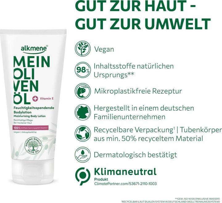 Produktbild Alkmene MEIN OLIVENÖL, Feuchtigkeitsspendende Bodylotion (Körperlotion, 200 ml)