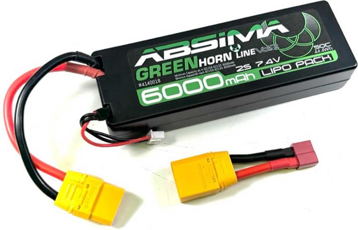 Produktbild Absima Greenhorn Vol.2 LiPo 2S 7,4V-50C 6000 HC (XT90/T-Plug) (7.40 V, 6000 mAh)