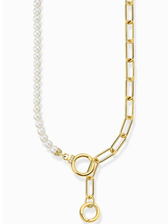 Produktbild Thomas Sabo Collier aus Süsswasserzuchtperlen und Gliederkette mit weissen Steinen vergoldet (925er Silber, 42 - 47 cm)