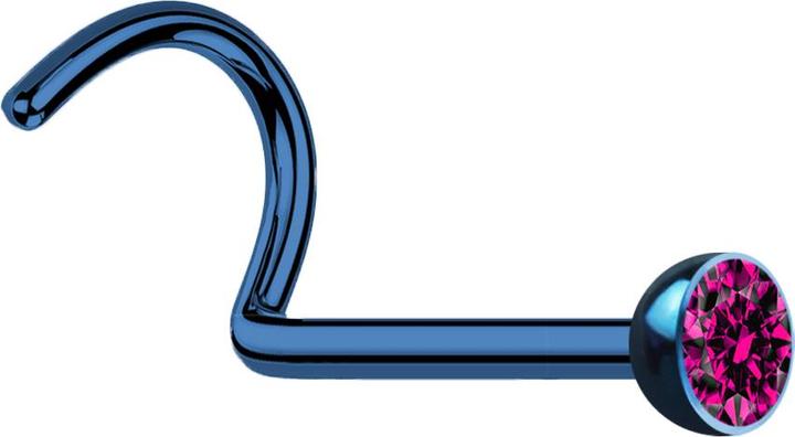 Image du produit Star Piercing Clous de nez courbes bleu foncé avec cristal fuchsia (Acier chirurgical 316L, sans laiton)