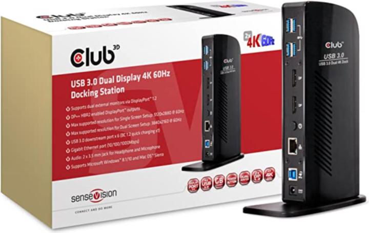 Produktbild Club 3D Dual Display Docking Station 4K60Hz (USB-B, 2 Ports)