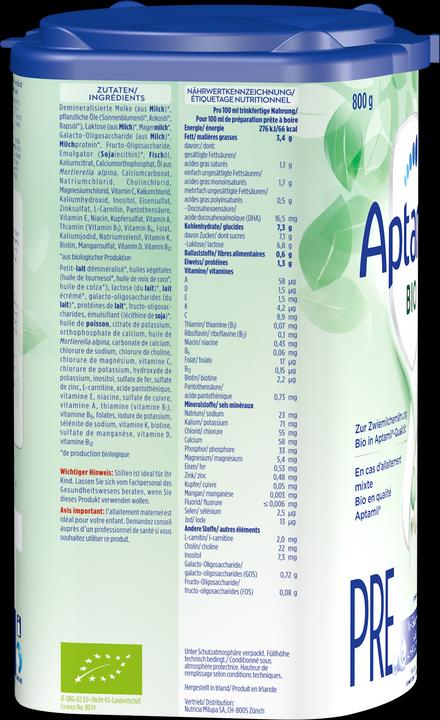 Immagine prodotto Aptamil Pre organico (800 g, dalla nascita)