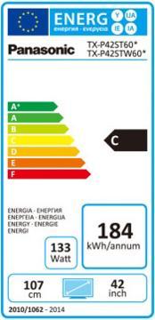 Energie-Label Panasonic TX-P42STW60, 42"Plasma,3D, BlackPro (Full HD)