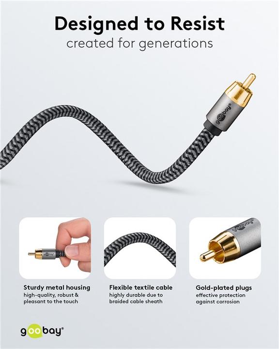 Image du produit Goobay Câble RCA mono, 5 m, Sharkskin Grey (5 m, RCA)