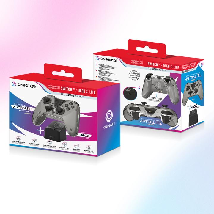 Produktbild Oniverse Nintendo Switch Astralite Controller Wireless Smoked Black inkl. Charging Station (Android, Switch OLED, PC, iOS, Switch, Switch Lite)