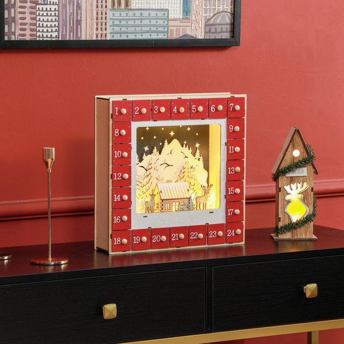 Produktbild Swisshandel24 Adventskalender Weihnachtskalender 24 Schubladen mit LED-Lichtern MDF Rot