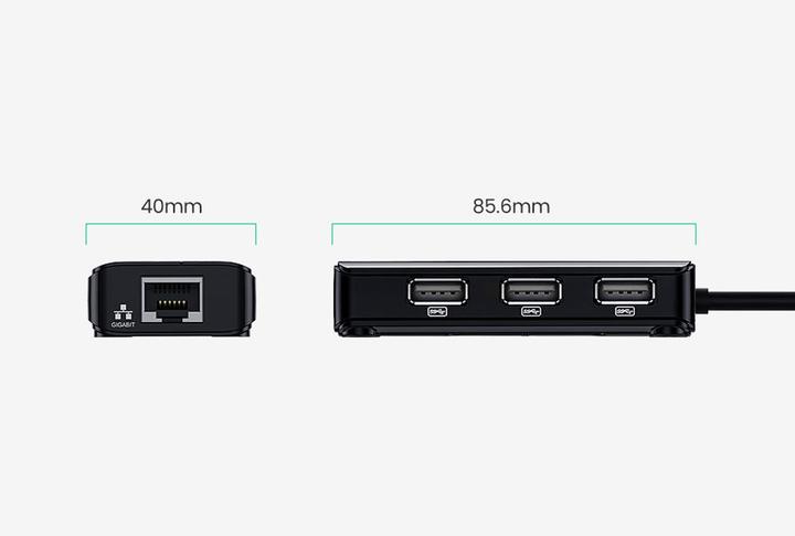 Productafbeelding Ugreen USB 2.0 Hub RJ45 Ethernet Adapter 3+1 poort USB 2.0 Hub Zwart (USB-A, 3 Havens)