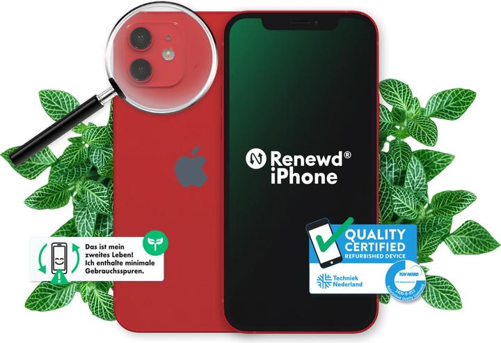 Actual product image Renewd iPhone 12 (64 GB, Red, 6.10", 12 Mpx, Dual SIM, A / Like new)