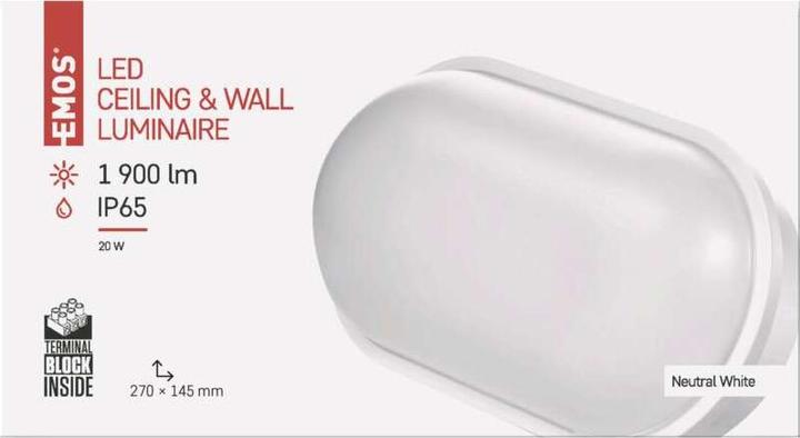 Actual product image Emos LED wall light, oval, white 20W neutral white, IP65 (1900 lm)