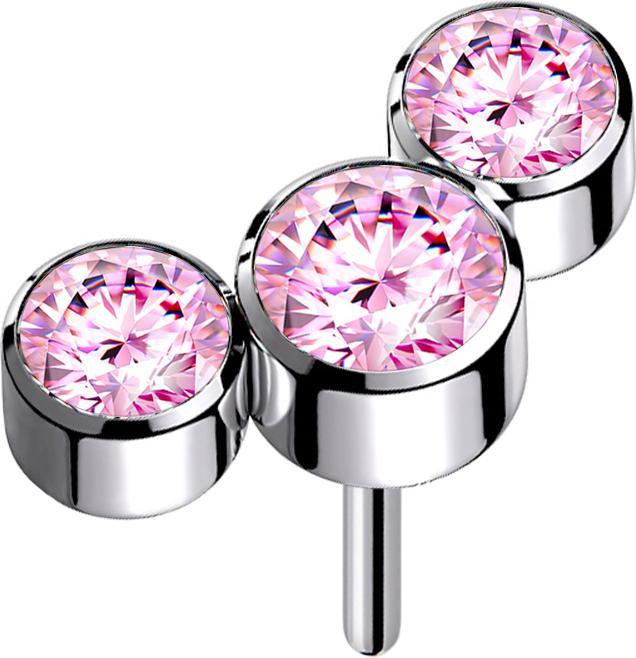 Star Piercing Threadless silber drei Kristalle pink (ohne Messing, Titan G23)