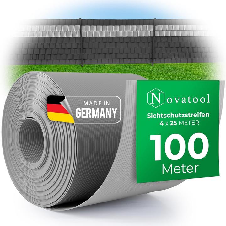 Produktbild Novatool Premium PP 100m Rollen Sichtschutzstreifen für Doppelstabmattenzaun Fenster GRAU für 40 Rei (10000 cm)