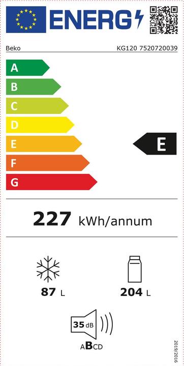 Etichetta energetica Beko Combinazione frigorifero-congelatore KG120 (291 l)