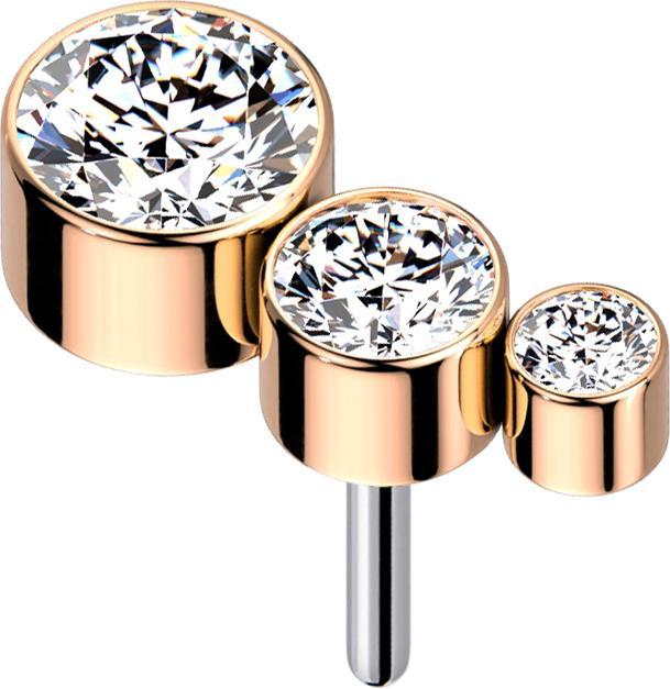 Star Piercing Threadless rosegold absteigend drei Kristalle silber (Titan G23, ohne Messing)