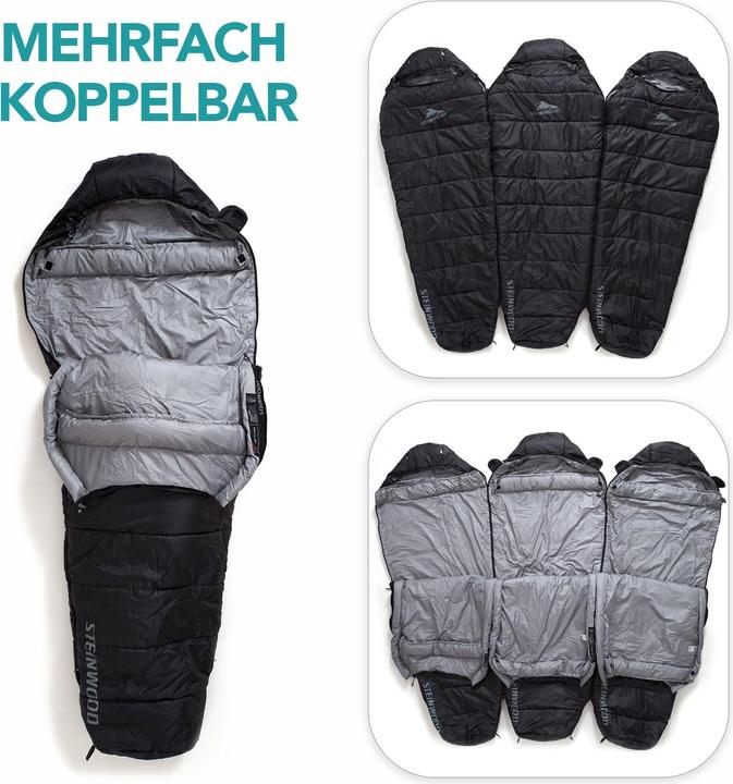 Produktbild Steinwood Premium 3-4 Season Schlafsack 210cm, Koppelbar, extra Breit, Outdoor, Anthrazit (210 cm)