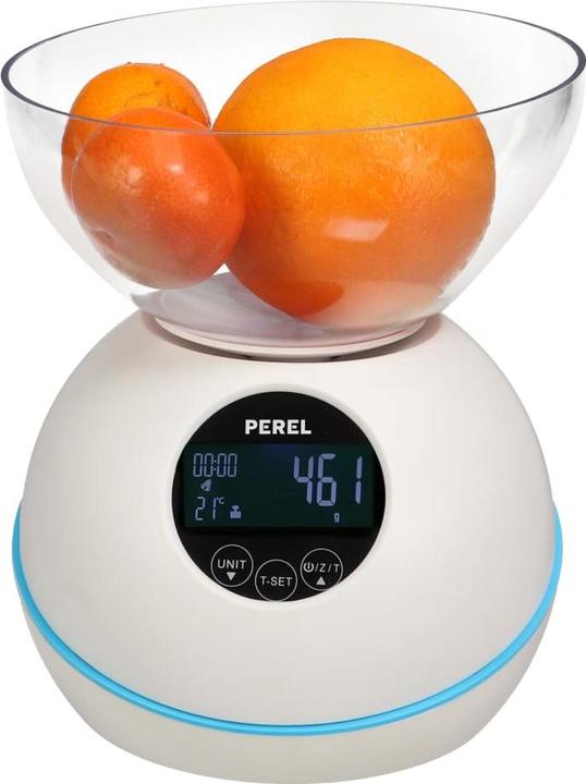 Actual product image Perel DIGITAL KITCHEN SCALE - 5 kg / 1 g - WITH TEMPERATURE / CLOCK / ALARM / TIMER