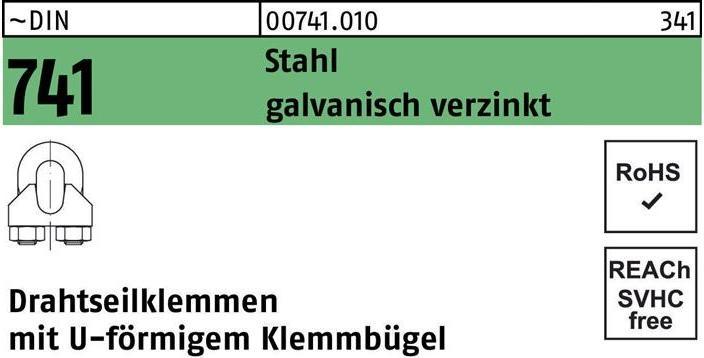 Produktbild Drahtseilklemme DIN 741 U-förmig 11 MM / M 8 Stahl galvanisch verzinkt