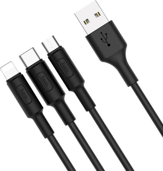 Image du produit Hoco Lightning / USB-C / MicroUSB Soarer X25 noir (1 m, USB 3.0)