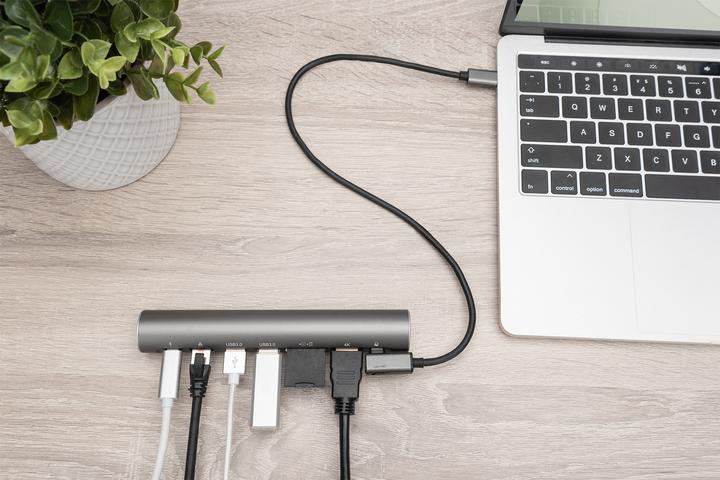 Immagine prodotto Digitus Supporto variabile per notebook con docking station USB-C® pop-out a 7 porte (USB-C, 7 Porti)