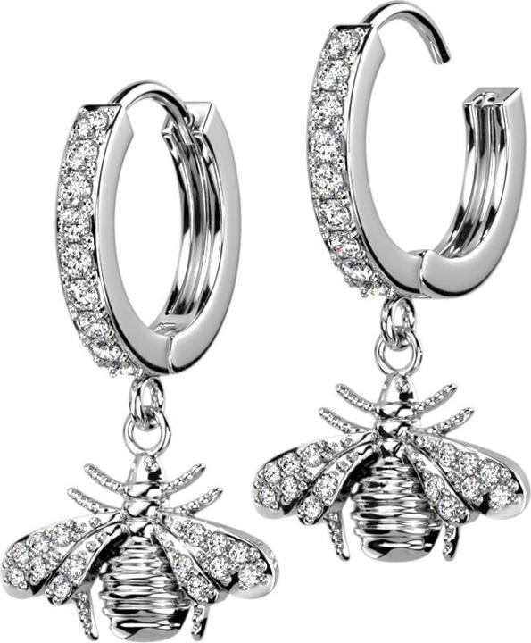 Star Piercing Ohrring zum Klappen silber Kristalle silber Anhänger Biene (Chirurgenstahl 316L, Messing)