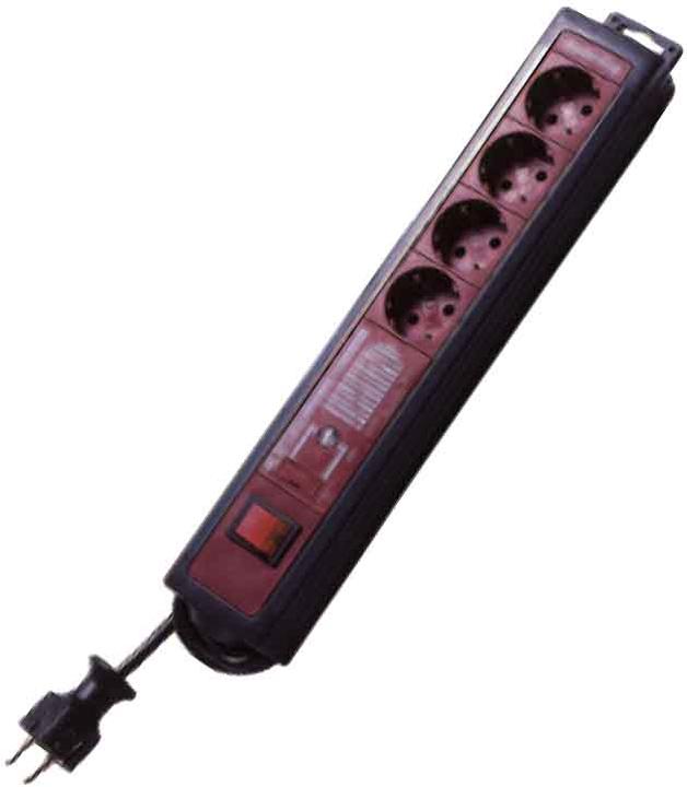 Produktbild REV Steckdosenleiste mit ÜSS + Netzfilter, rot/grau, 4-fach, 4xSchuko, mit Schalter, 2,5m Zuleitung (4 x, CEE 7/3, 2.50 m)
