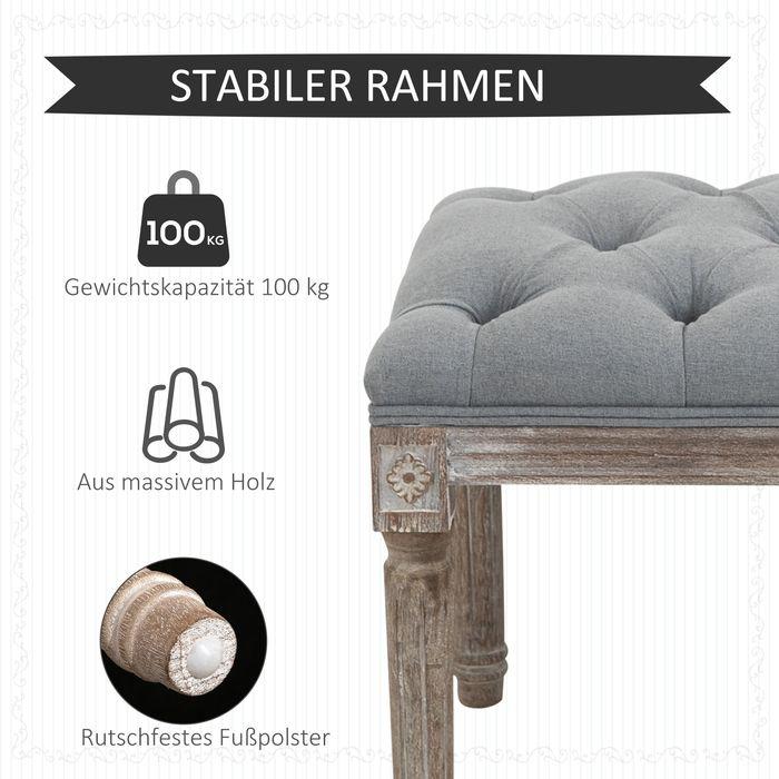 Produktbild Swisshandel24 Polsterbank Grau Sitzbank Vintage Bettbank mit Knöpfen Gummiholz Leinen 142 x 47 x 51 cm (81 cm)