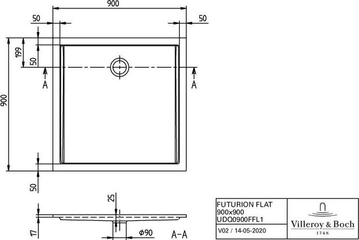 Actual product image Villeroy & Boch Shower tray Futurion Flat UDQ0900FFL1V 90x90x1,7 cm white