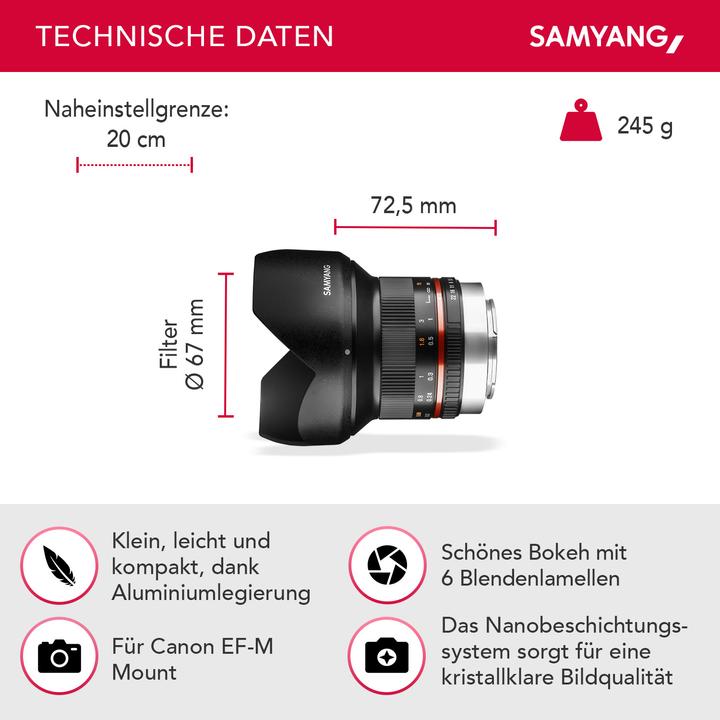 Actual product image Samyang 12mm f/2.0 NCS CS, Canon M (Canon EF-M, APS-C / DX)
