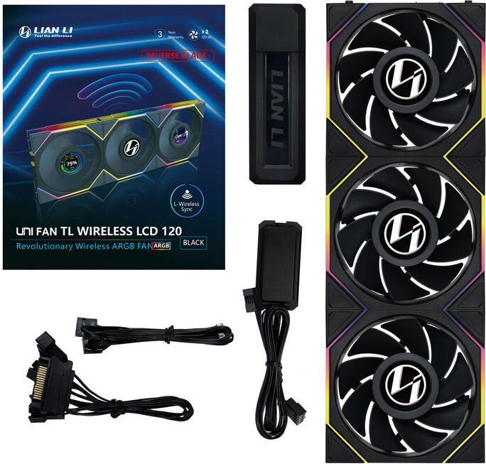 Image du produit Lian-Li UNI FAN TL Wireless LCD Lüfter, ARGB, PWM, 3er-Pack inkl. Controller - Reverse Blade, 120mm (120 mm, 1 x)