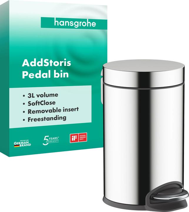 Produktbild hansgrohe AddStoris Treteimer, 3 l, mit Softclose Funktion, chrom (3 l)