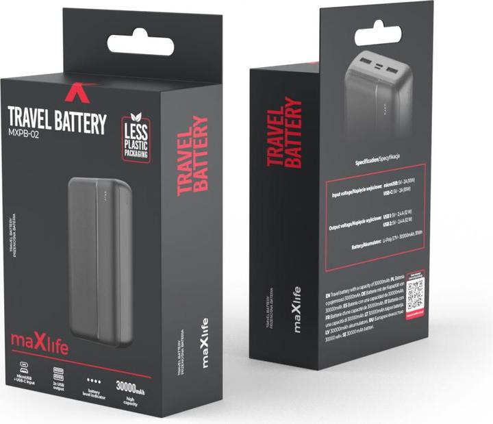 Productafbeelding Maxlife Powerbank MXPB-02 30000 mAh zwart (30000 mAh, 12 W)