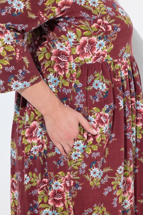 Produktbild Ulla Popken Jersey-Maxikleid, Blüten, A-Linie, Tunika-Ausschnitt, 3/4-Arm (42, 44)