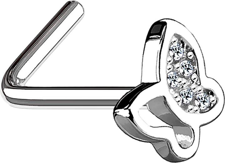 Immagine prodotto Star Piercing Nasenstecker gewinkelt silber mit Schmetterling und Kristall (Ottone, Acciaio chirurgico 316L)