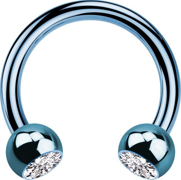 Image du produit Star Piercing Circular Barbell bleu clair avec deux boules de cristal argenté (sans laiton, Titane G23)
