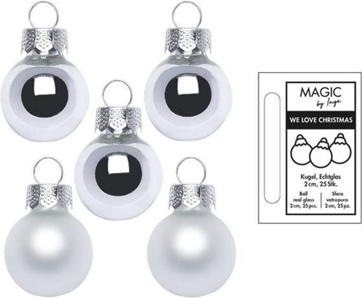 Inge’s Glas Christmas Decor Weihnachtskugel Frosty Silver Ø 2 cm 25 Stück (25 -teilig)