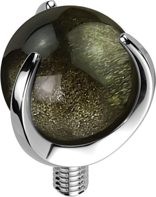 Actual product image Star Piercing Dermal Anchor silver ball Obisian stone set (Mineral, without brass, Titanium G23)