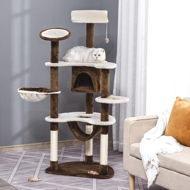 Produktbild PawHut Katzenbaum mit Sisalsäulen (153 cm, Kaffeebraun)